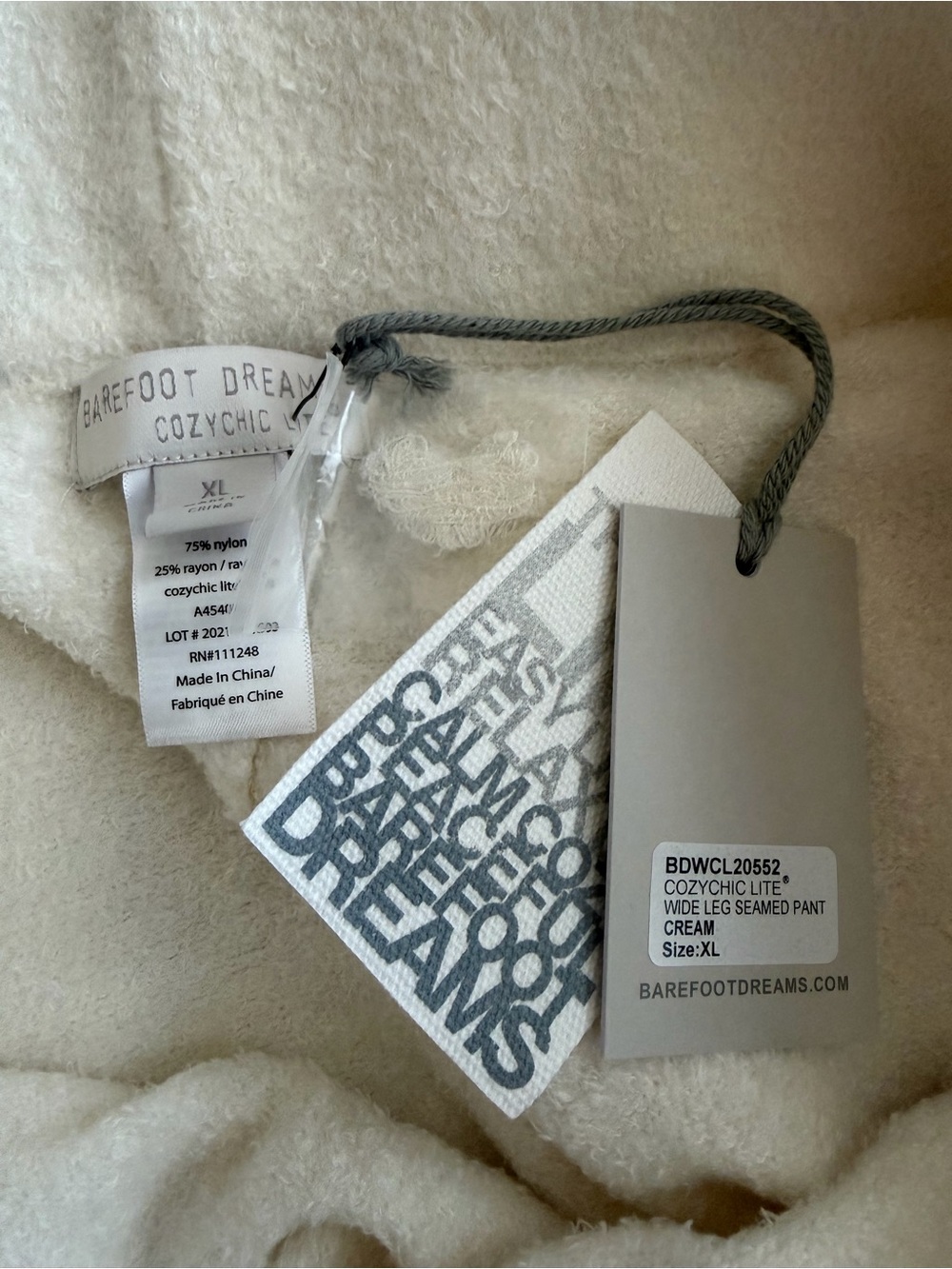 NWT Barefoot Dreams Size XL Cozychic Lite Wide Leg Seamed Pants in Cream - Picture 7 of 8